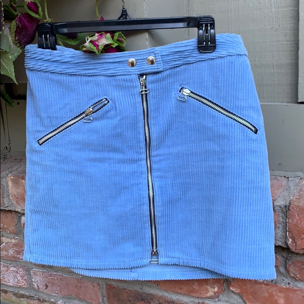 Blue Corduroy Rag & Bone Mini Moto Skirt